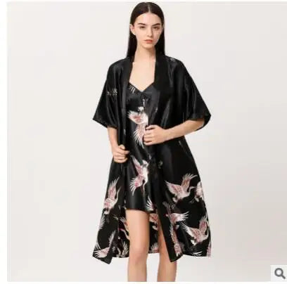 Lounge Set Women Silk Satin Robes Night Dress Pajamas
