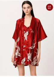 Lounge Set Women Silk Satin Robes Night Dress Pajamas