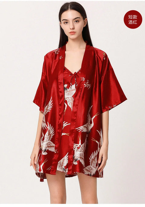 Lounge Set Women Silk Satin Robes Night Dress Pajamas