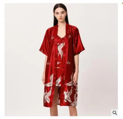 Lounge Set Women Silk Satin Robes Night Dress Pajamas