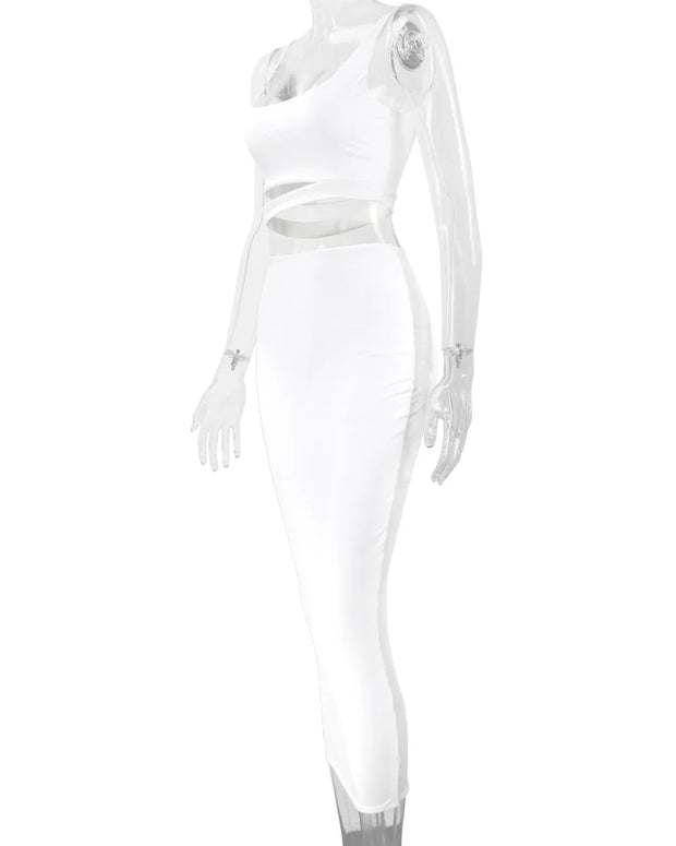 Women Dress Elegant Long Dresses Party Night Dress Women Dresses Woman Female Clothing Sexy Pleated Hollowout Two-piece Dress