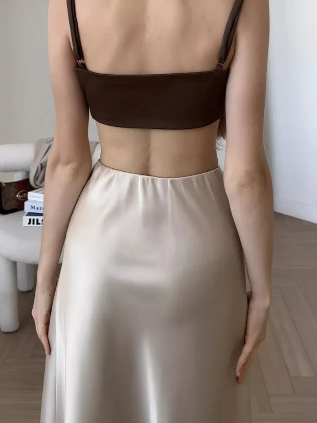 Silk Satin Skirts for Women Elastic High Waist