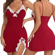 Sexy Sleepwear Women Lace Silk Satin V-Neck