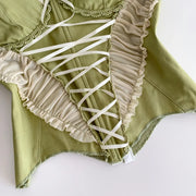 Women Summer Tube Top Corset Bustier Ruffle Hem