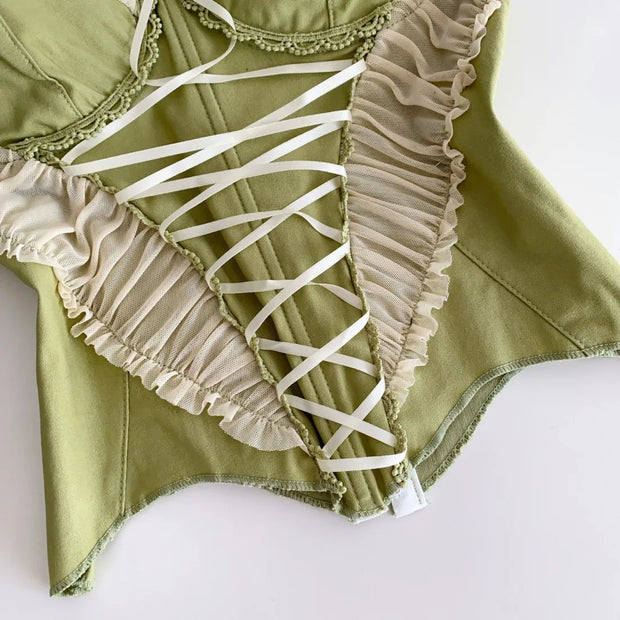 Women Summer Tube Top Corset Bustier Ruffle Hem