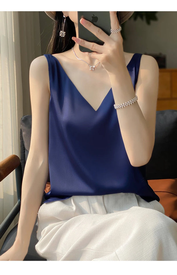 Silk Satin Women Double Shoulder Camisole Tank