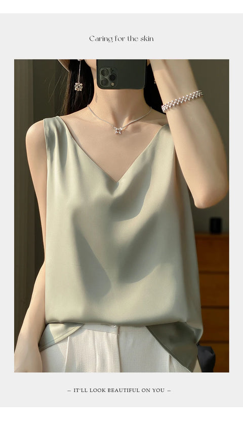 Silk Satin Women Double Shoulder Camisole Tank