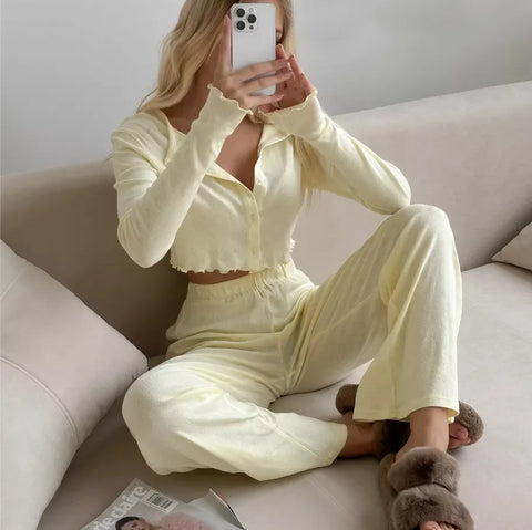 European Jacquard Homewear Suit Long Sleeve Pajamas