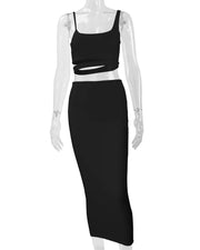 Women Dress Elegant Long Dresses Party Night Dress Women Dresses Woman Female Clothing Sexy Pleated Hollowout Two-piece Dress