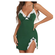 Sexy Sleepwear Women Lace Silk Satin V-Neck