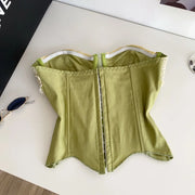 Women Summer Tube Top Corset Bustier Ruffle Hem