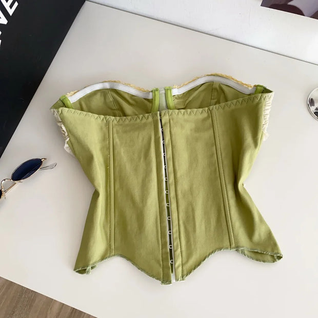 Women Summer Tube Top Corset Bustier Ruffle Hem