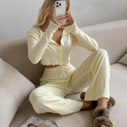 European Jacquard Homewear Suit Long Sleeve Pajamas