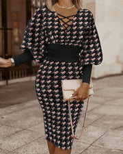 Dresses for Women 2022 Summer Autumn Fashion Casual V Neck Long Sleeve Hollow Out Waist Pack Hip Dress