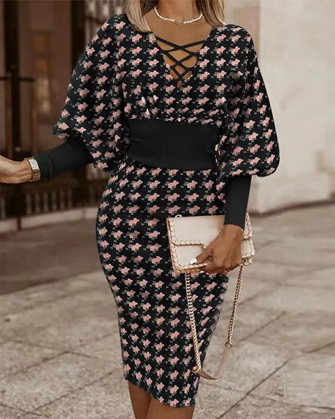 Dresses for Women 2022 Summer Autumn Fashion Casual V Neck Long Sleeve Hollow Out Waist Pack Hip Dress