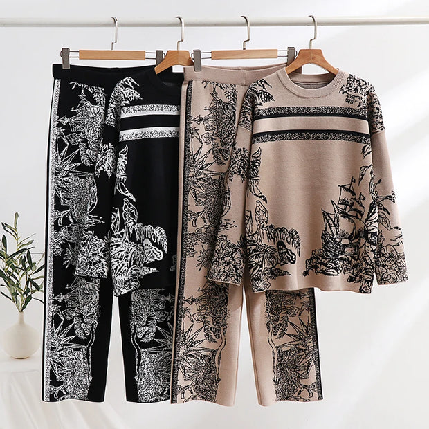 Elegant Loungewear 2 Piece Knit Pants Set Ink