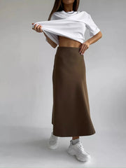Silk Satin Skirts for Women Elastic High Waist