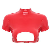 Women’s Crop Top with Mock Neck Short Sleeve Back