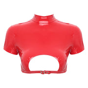 Women’s Crop Top with Mock Neck Short Sleeve Back