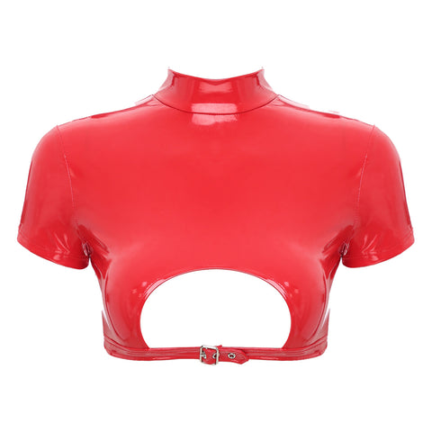 Women’s Crop Top with Mock Neck Short Sleeve Back