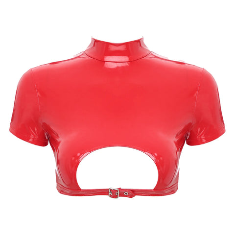 Women’s Crop Top with Mock Neck Short Sleeve Back