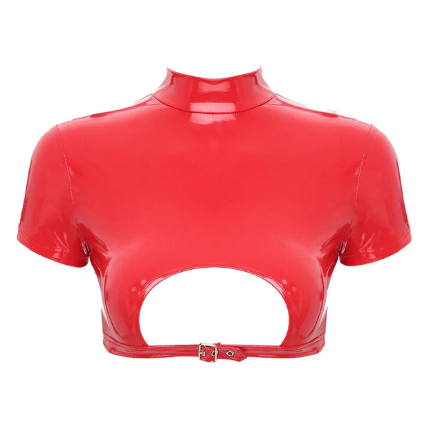 Women’s Crop Top with Mock Neck Short Sleeve Back