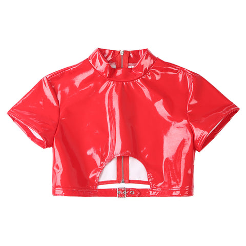 Women’s Crop Top with Mock Neck Short Sleeve Back