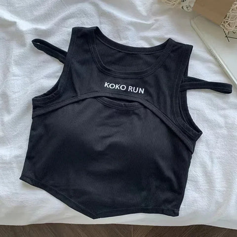 Casual Crop Tops Women Knit Irregular Tops Hollow