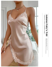 Silk Satin Lace Women Nightgown Sleeveless