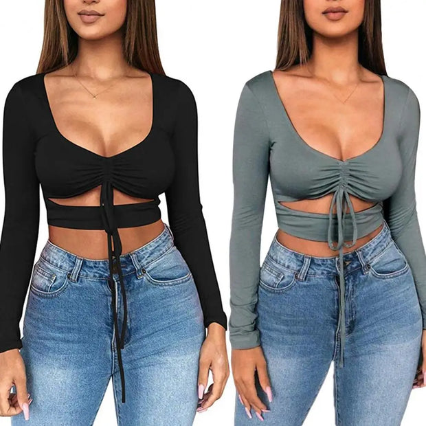 Sexy Crop Tops Low-cut Slim-fit Women Fashion