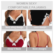 Sexy Sleepwear Women Lace Silk Satin V-Neck