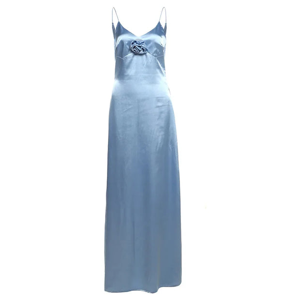 Silky Banquet Women Maxi Dress Solid Soft Appliques