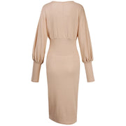 Dresses for Women 2022 Summer Autumn Fashion Casual V Neck Long Sleeve Hollow Out Waist Pack Hip Dress