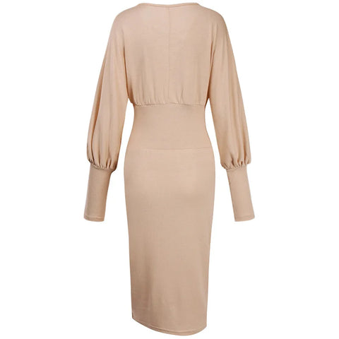 Dresses for Women 2022 Summer Autumn Fashion Casual V Neck Long Sleeve Hollow Out Waist Pack Hip Dress