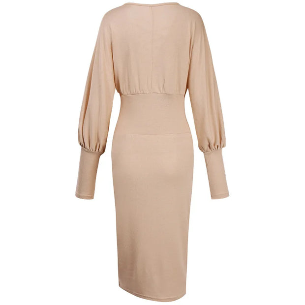 Dresses for Women 2022 Summer Autumn Fashion Casual V Neck Long Sleeve Hollow Out Waist Pack Hip Dress