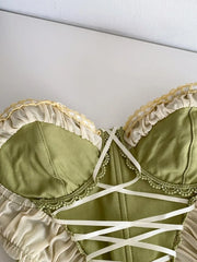 Women Summer Tube Top Corset Bustier Ruffle Hem