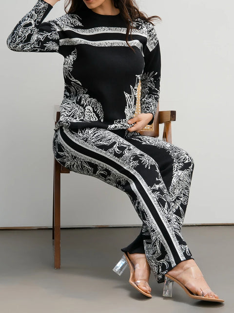 Elegant Loungewear 2 Piece Knit Pants Set Ink