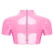 Women’s Crop Top with Mock Neck Short Sleeve Back