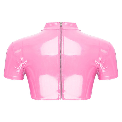 Women’s Crop Top with Mock Neck Short Sleeve Back