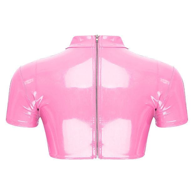 Women’s Crop Top with Mock Neck Short Sleeve Back