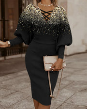 Dresses for Women 2022 Summer Autumn Fashion Casual V Neck Long Sleeve Hollow Out Waist Pack Hip Dress