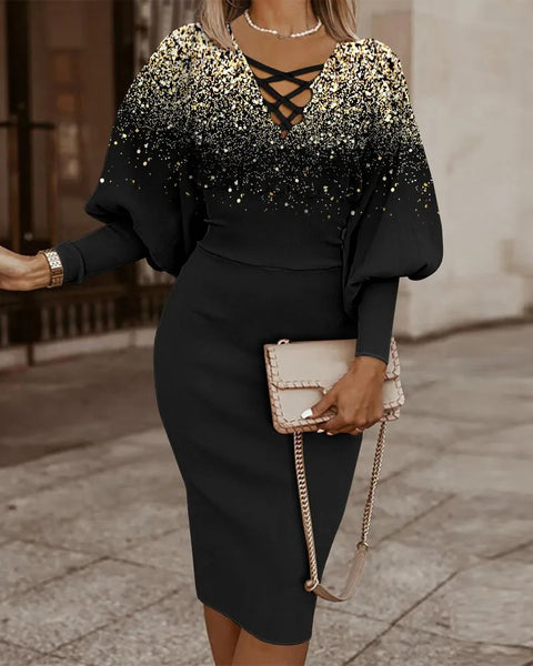 Dresses for Women 2022 Summer Autumn Fashion Casual V Neck Long Sleeve Hollow Out Waist Pack Hip Dress