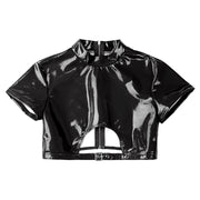 Women’s Crop Top with Mock Neck Short Sleeve Back