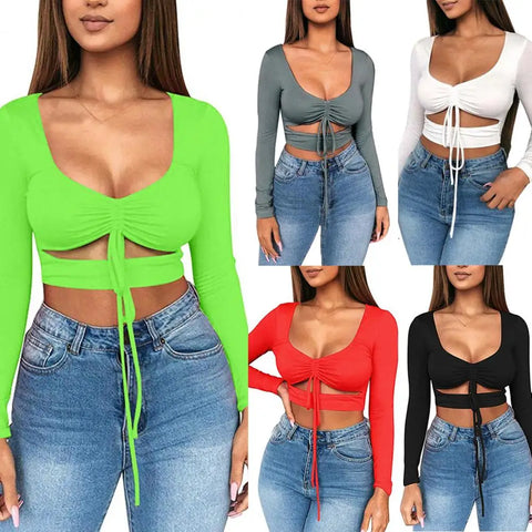 Sexy Crop Tops Low-cut Slim-fit Women Fashion