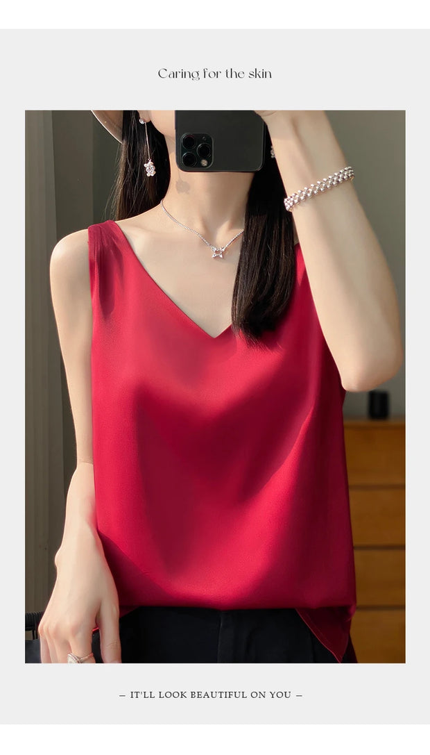 Silk Satin Women Double Shoulder Camisole Tank