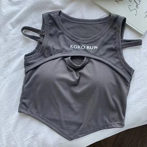 Casual Crop Tops Women Knit Irregular Tops Hollow