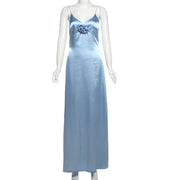 Silky Banquet Women Maxi Dress Solid Soft Appliques