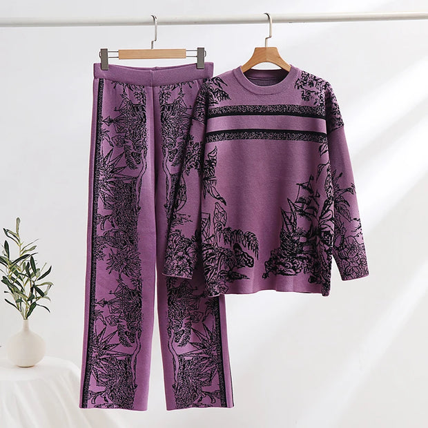 Elegant Loungewear 2 Piece Knit Pants Set Ink