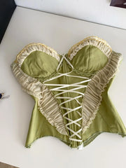 Women Summer Tube Top Corset Bustier Ruffle Hem