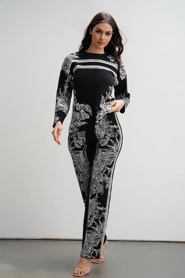 Elegant Loungewear 2 Piece Knit Pants Set Ink
